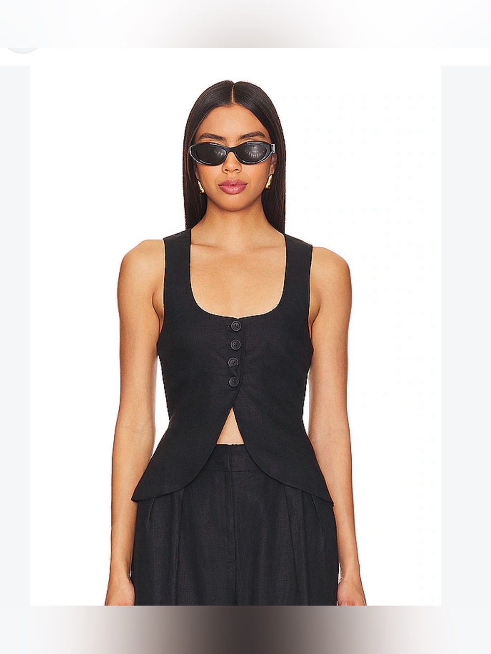Linen Black Button-Front Women's Tank Top